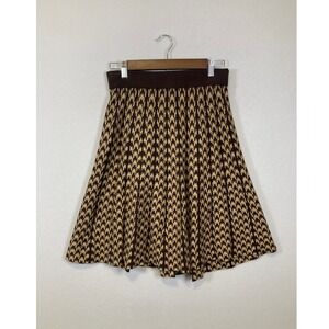 Chadwicks of Boston Houndstooth Pleated Knit Skirt Women Petite Small Brown Tan